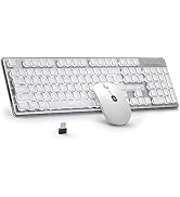 BlueFinger Wireless Keyboard and Mouse with Power Display, Blacklit Rechargeable Full Sized Silen...