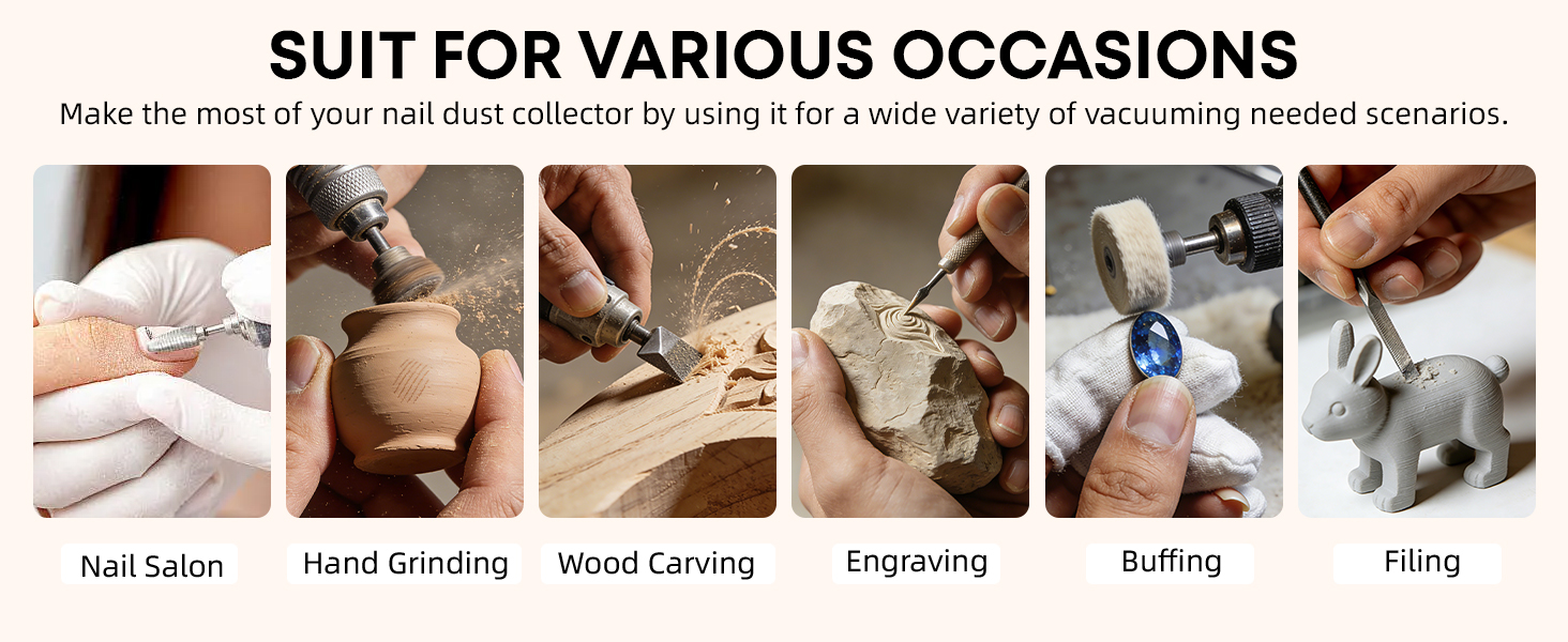 Rechargeable nail dust collector suits for various occasions