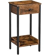 HOOBRO Tall End Table, Nightstand, Side Table with Drawer and Storage Shelf, Industrial End Telep...