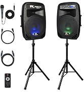 PRORECK Dance 12 Portable 12-Inch 1000 Watts 2-Way Powered PA Speaker System Combo Set with Bluet...