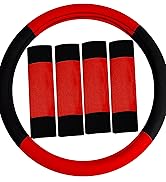 FH Group Steering Wheel Cover Modernistic and Seat Belt Pads Combo Set Red