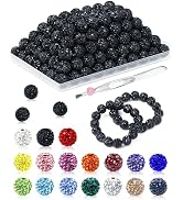 120PCS FIVEIZERO Rhinestone Beads for Jewelry Making, 10mm Black Shiny Round Sparkle Crystal Clay...