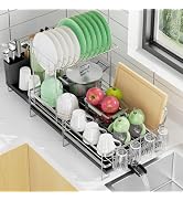 Pantasia Large 2 Tier Dish Drying Rack, Extendable Dish Rack, Stainless Steel Anti-Rust Dish Rack...