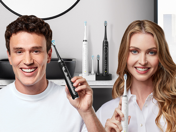 AquaSonic Duo Series Electric Toothbrush with different cleaning modes, safe for sensitive teeth