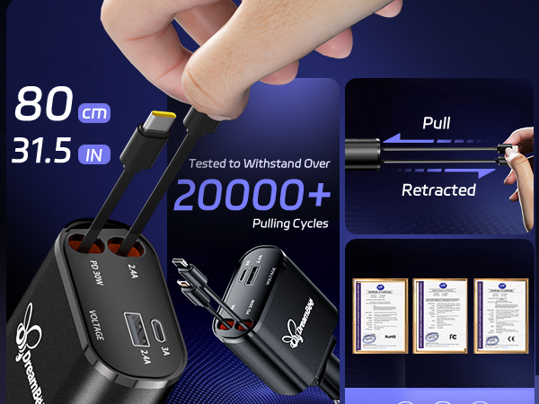 Car Charger,Retractable Car Charger,USB C Car Charger,Car Phone Charger