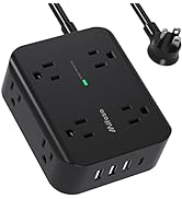 Power Strip Surge Protector - Flat Plug, Wall Mount, 8 Wide Outlets with 4 USB Ports (1 USB C), 5...