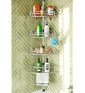 HAMITOR Corner Shower Caddy Tension Pole: 4-Tier Rust-Resistant Adjustable Bathroom Organizer She...