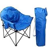 LET'S CAMP Heavy-Duty Oversize Camping Chair Round Moon Saucer Chair Padded with Cup Holder and C...