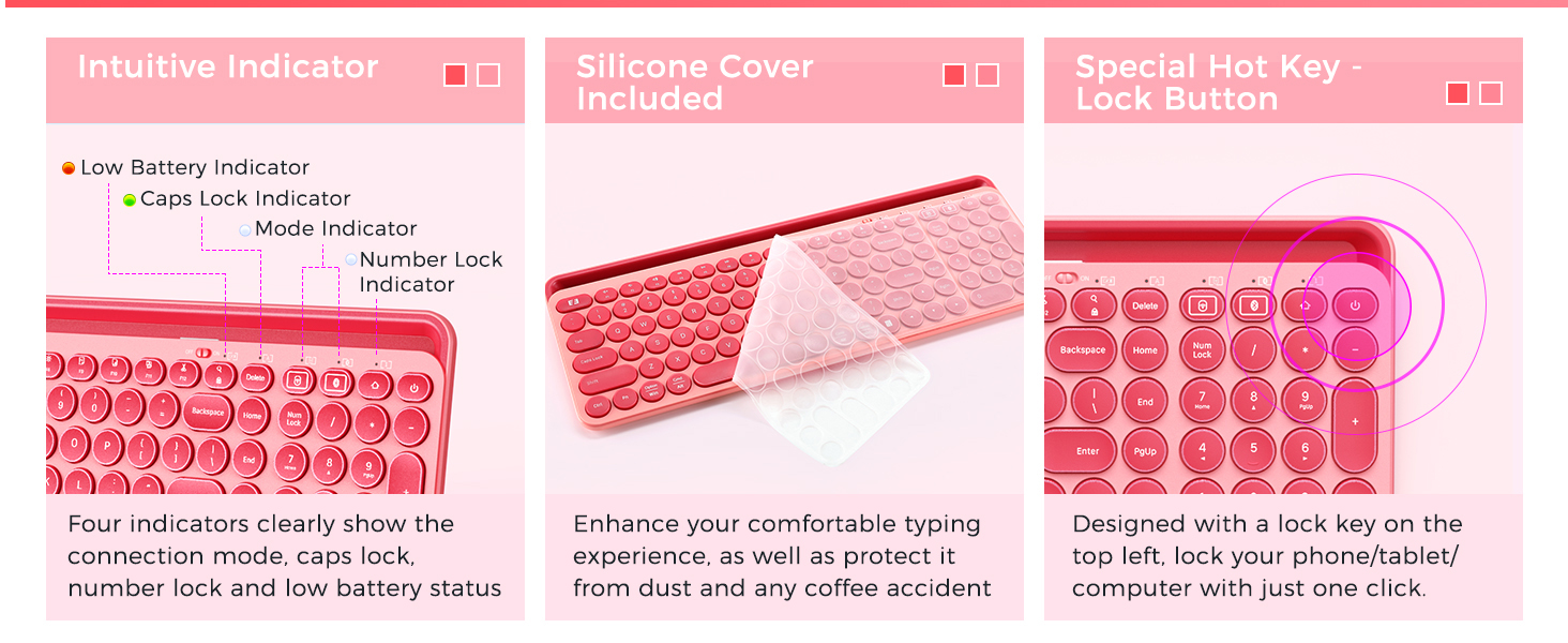 Bluetooth keyboard and mouse combo for ipad iphone tablet cute keyboard multi device keyboard