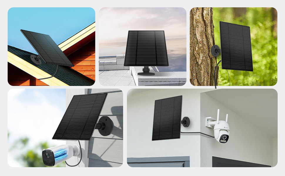 5W Solar Panel for Security Camera, Solar Panel with Micro USB &amp;amp; USB-C Port for DC 5V Battery Camera