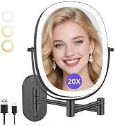 FUNTOUCH 5000mAh Rechargeable Wall Mounted Makeup Mirror, Double Sided Touch Switch 20X/1X Rectan...