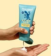 person squeezing blue lizard after sun soothing lotion into their hand