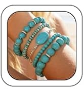 Lcineic Vintage Beaded Turquoise Bracelets Stackable for Women Y2K Silver Green Acrylic Beads Str...