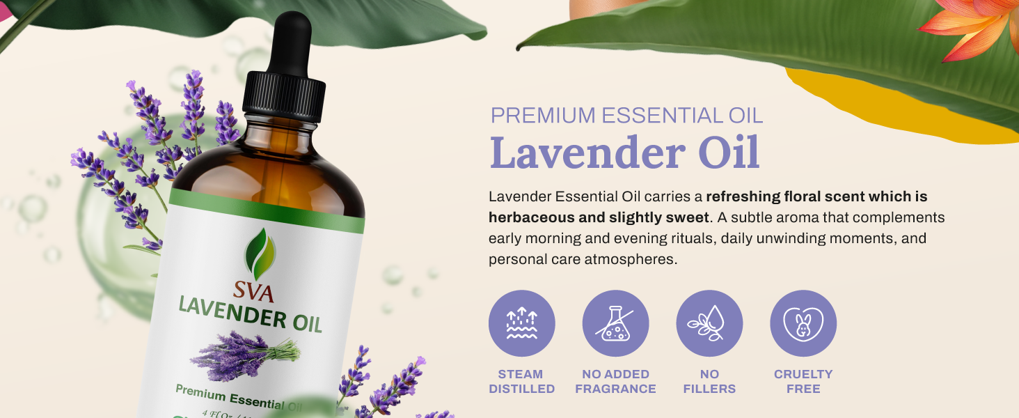 SVA Lavender essential oils is steam distilled and has a sweet floral aroma useful for aromatherapy