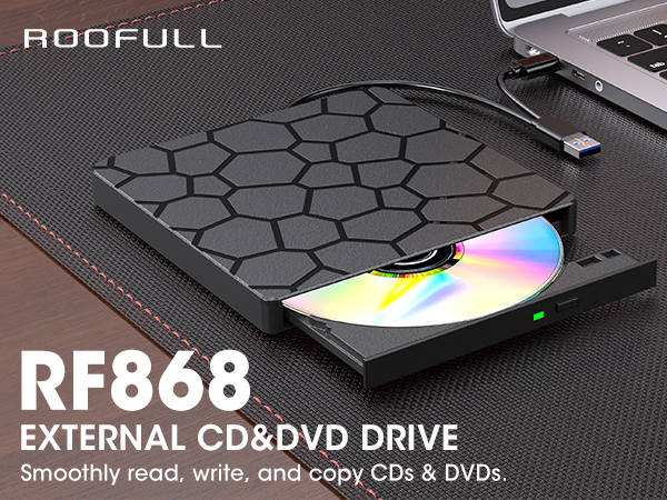 ROOFULL RF868 USB Type-C External CD/DVD Drive for Laptop MacBook Computer