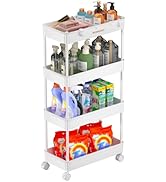 4-Tier Rolling Utility Cart, Storage Trolley for Office, Living Room, Kitchen, Movable Storage Or...