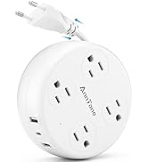 European Travel Plug Adapter - Retractable Power Strip with 4 AC Outlets &amp; 3 USB Ports (USB-C), T...