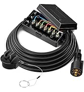 MICTUNING Heavy Duty 7 Way Plug Inline Trailer Cord with 7 Gang Junction Box - 8 Feet, Weatherproof