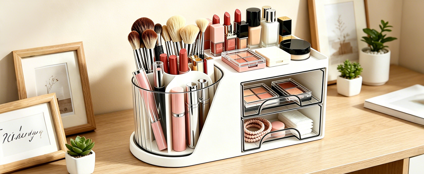 Neehows Rotating Makeup Organizer with Brush Holder