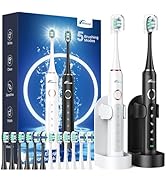 Rtauys 2 Pack Electric Toothbrush for Adults - 2 Rechargeable Electric Toothbrushes with 12 Brush...
