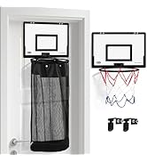 JUBOR Over the Door Basketball Laundry Hamper, 2-in-1 Wooden Sports Laundry Basket with Basketbal...