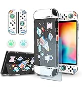 Switch OLED Protective Case, Switch OLED Clear Case with Tempered Glass Screen Protector and Thum...