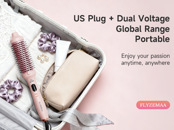 Globally portable thermal brush with dual voltage and EU plug for styling your hair anywhere,anytime