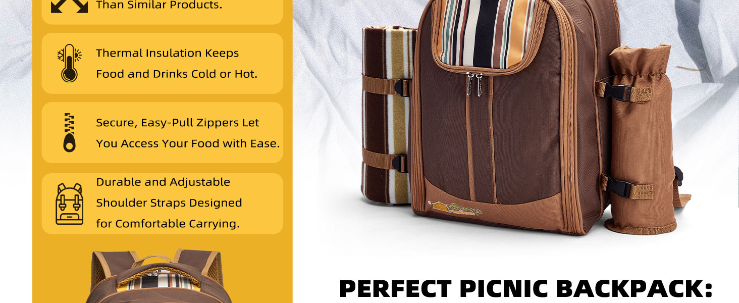 Picnic Backpack Bag for 4 Person with Cooler Compartment,Wine Bag, Picnic Blanket