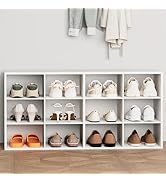 Aenuert 12-Cubby Shoe Rack, 3-Tier Wood Shoe Organizer, Multifunctional Shoe Organizer Bench for ...