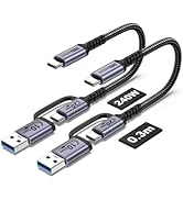 JBTOP 20Gbps Android Auto USB C Cable 2-in-1 [1ft, 2Pack] 240W Max USB 3.1 Gen 2 Fast Charge &amp; Da...