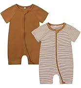 Feidoog 2PCS Baby Boys and Girls' Summer Short Sleeve One-Piece Romper Cute Cartoon Zipper Jumpsu...
