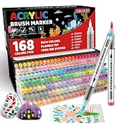 168 Color Acrylic Paint Markers,Brush Tip Acrylic Paint Pens for Rock Painting,Ceramic,Wood, Canv...