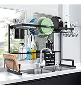 Kitsure Over-The-Sink Dish Drying Rack 2-Tier with Adjustable Length Design (33.4-39.4in),Multifu...