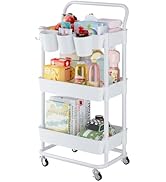 Buzowruil 3-Tier Rolling Utility Cart, Storage Cart with Handle Multi-Purpose and Locking Wheels,...