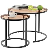 aboxoo Nesting Coffee Table Set of 2, Small Round Glass Nesting Tables for Living Room Bedroom, A...