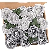 N&T NIETING Artificial Flowers, 25pcs Fake Flowers with Stems for Cake Decoration DIY Wedding Par...