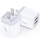 2-Pack Dual Port USB Wall Charger [10.5W, 5V/2.1A], USB-A Charging Block Power Adapter Cube for i...
