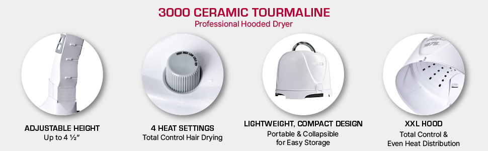 Adjustable Height, 4 Heat Settings, Lightweight Compact Design, XXL Hood