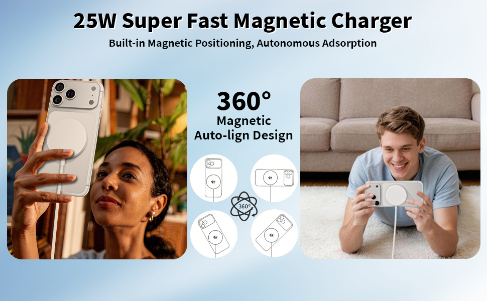 25W Super Fast Magnetic Charger Built-in Magnetic Positioning, Autonomous Adsorption