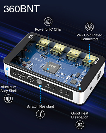 kinivo 360bnt gold plated 5 port switch input output hdmi toslink device dvd player projector pc usb