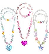 PinkSheep Toddler Jewelry Kids Necklace Choker and Bracelet 3 Pack 9pcs, Little Girls Jewelry In ...