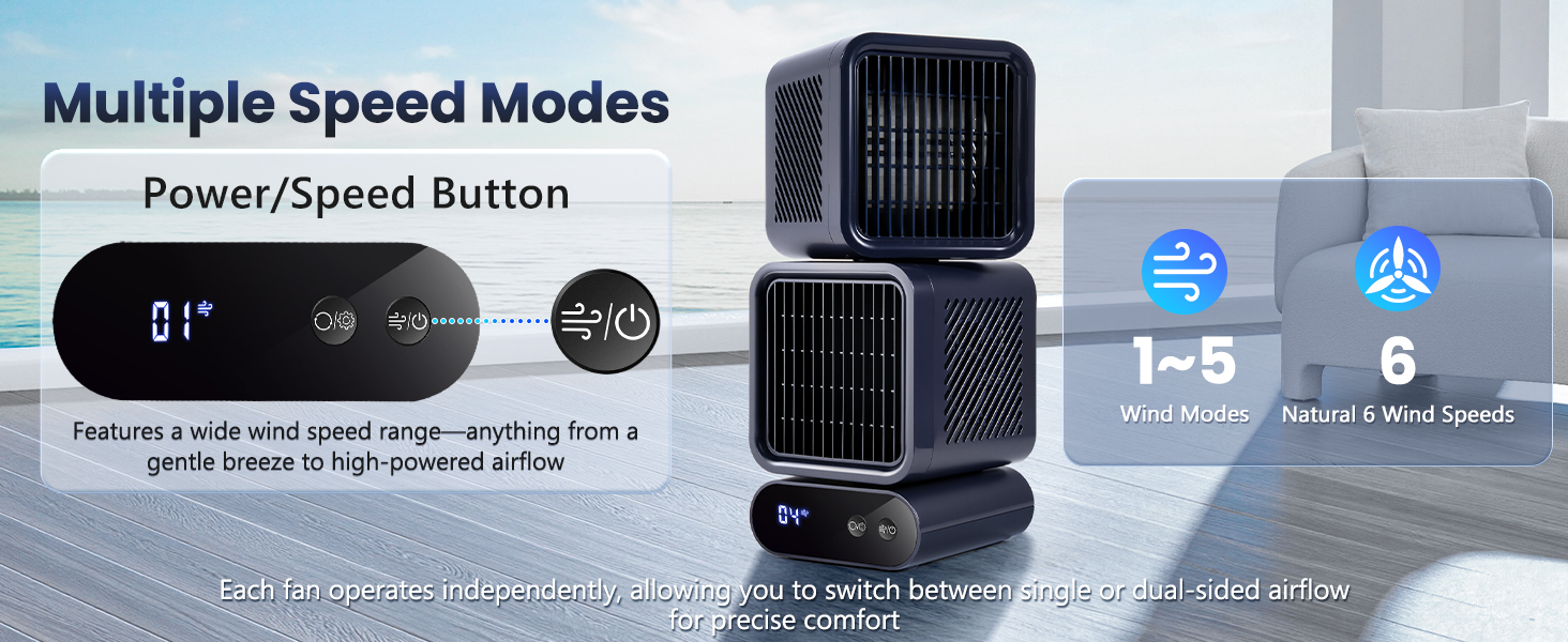 Nauttxon Dual-Head Desk Fan -Rechargeable Desktop Fan for Bedroom Office Home Desk Outdoor