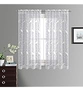 VOGOL White Sheer Curtains 63 inches Length, Birds Embroidered Window Treatment Sheer Voile Curta...