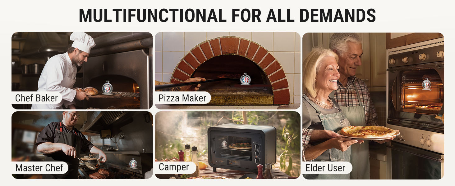 mulitfuctional oven thermometer for chef baker, pizza maker. elder user, master chef, camper