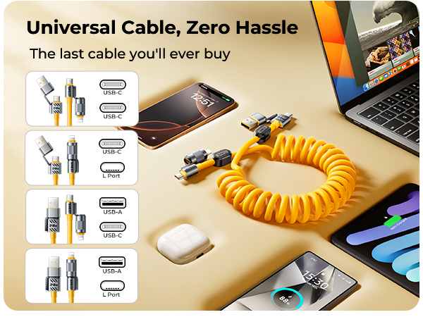 jixivor 4 in 1 usb c cable 60W compatiblle with Lightning cable multi cords