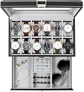GUKA Watch Box 12 Slot Watch Display Organizer Leather Jewelry Case Drawer Glass Birthday for Men...
