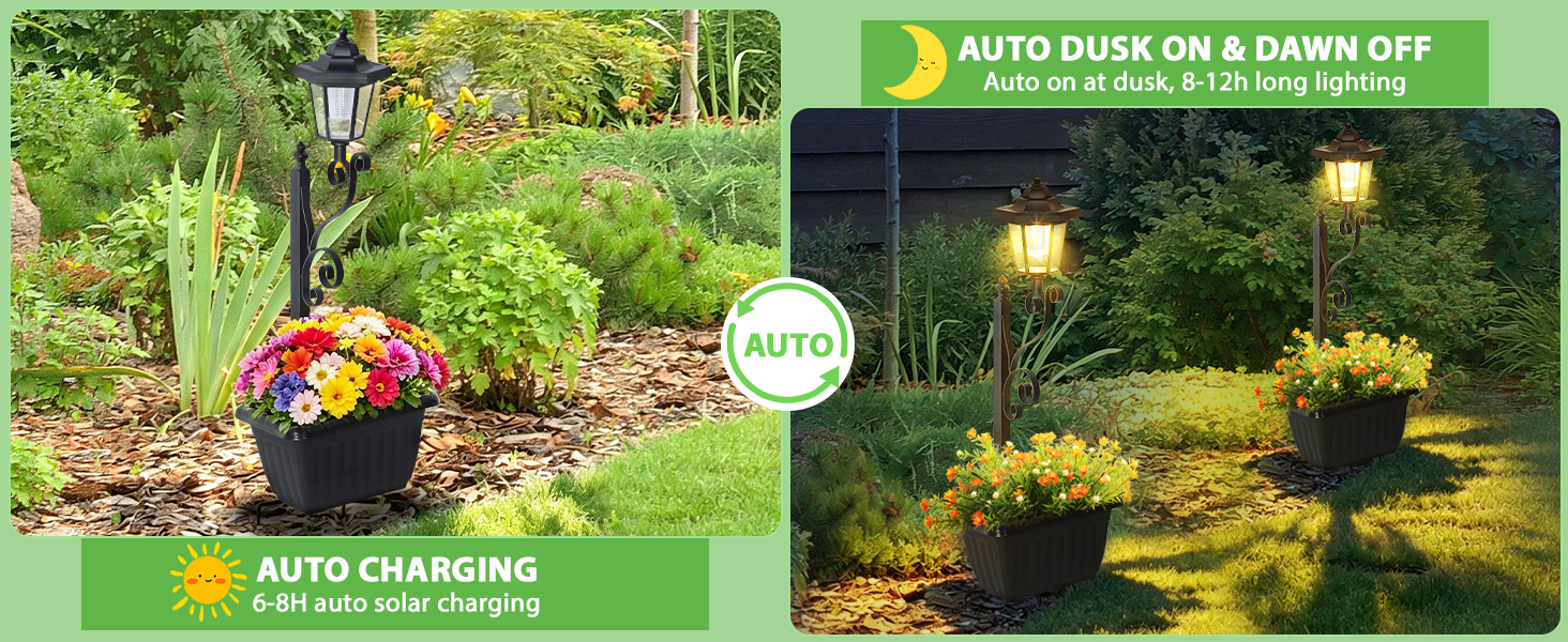 Outdoor Flower Pots Solar Post Lamps Solar Lamp Post Lights Decorative Lamp for Garden, Patio