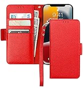 Bocasal Wallet Case for iPhone 13 5G, Genuine Leather Support Wireless Charging RFID Blocking Fli...