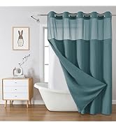 eachope SeawedGreen No Hook Waffle Weave Shower Curtain with snap-in Liner Replacement, 230GSM Wa...