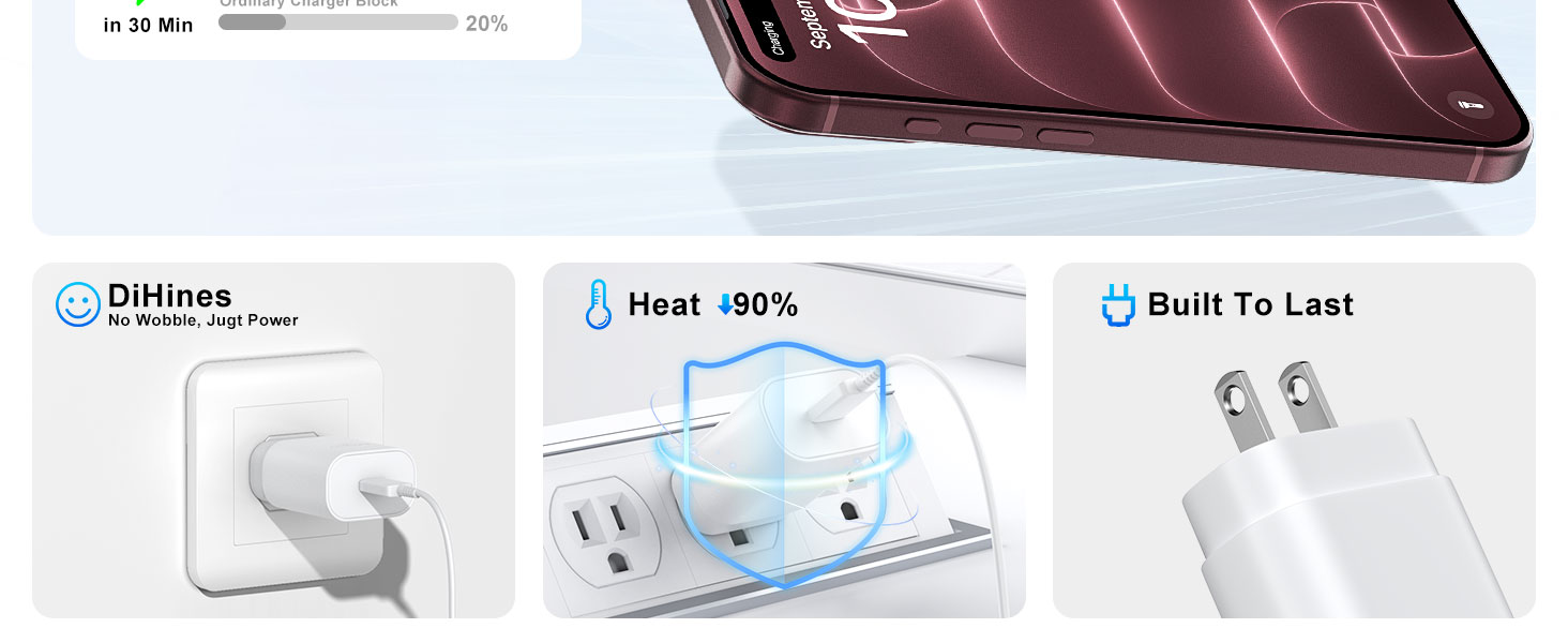 30w iphone 18 Duo 17 16 15 pro max charger fast charging block 10ft usb c charger type c